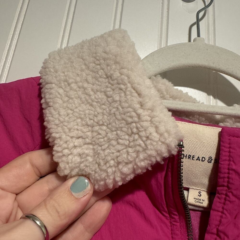Thread Supply Pink Dad Coat Bomber Jacket Shearing Collar Size Small - Picture 5 of 8